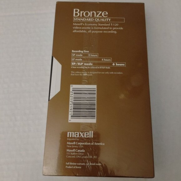 Maxell T-120 VHS Videocassette Bronze Standard Quality 6-Hour Recording Time SP/ - Picture 2 of 2